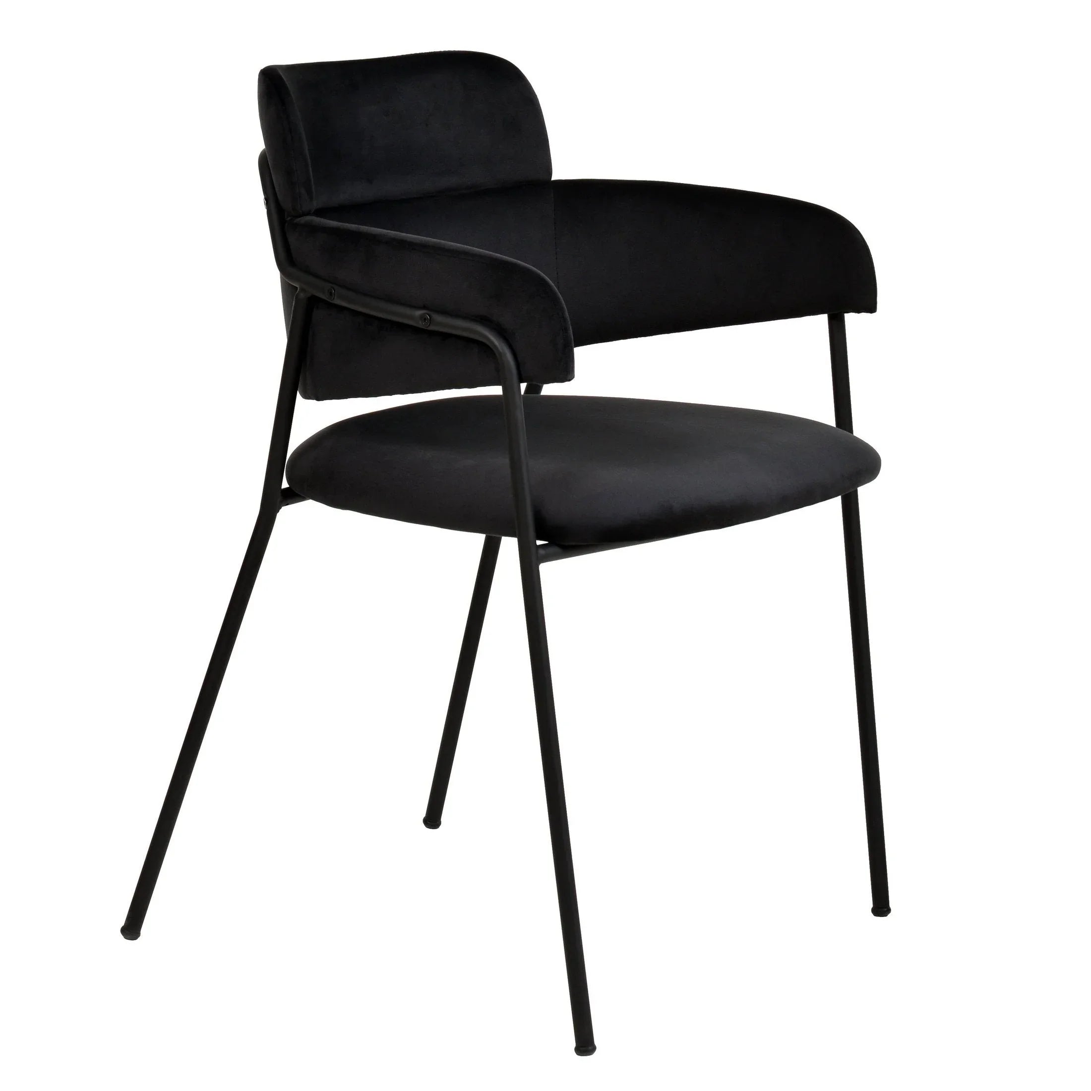 Axis Upholstered Dining Chair with Curved Open-Back and Arms and Black Stainless Steel Legs - Elax Furniture