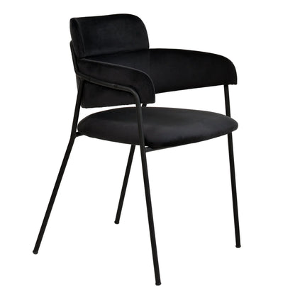 Axis Upholstered Dining Chair with Curved Open-Back and Arms and Black Stainless Steel Legs - Elax Furniture