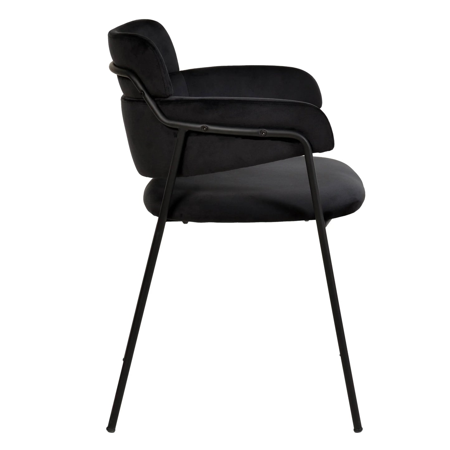 Axis Upholstered Dining Chair with Curved Open-Back and Arms and Black Stainless Steel Legs - Elax Furniture