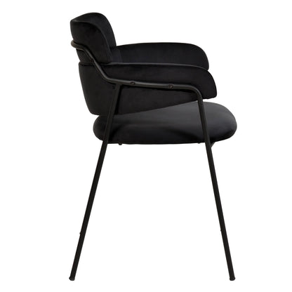 Axis Upholstered Dining Chair with Curved Open-Back and Arms and Black Stainless Steel Legs - Elax Furniture