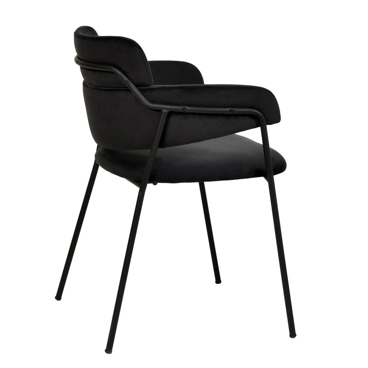 Axis Upholstered Dining Chair with Curved Open-Back and Arms and Black Stainless Steel Legs - Elax Furniture