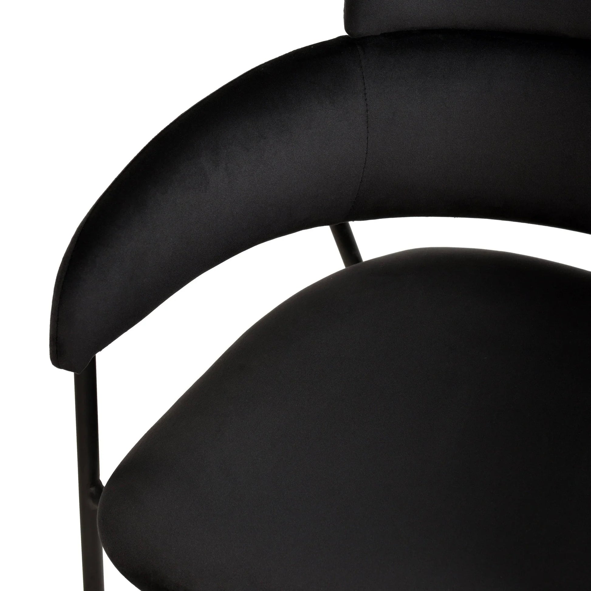 Axis Upholstered Dining Chair with Curved Open-Back and Arms and Black Stainless Steel Legs - Elax Furniture