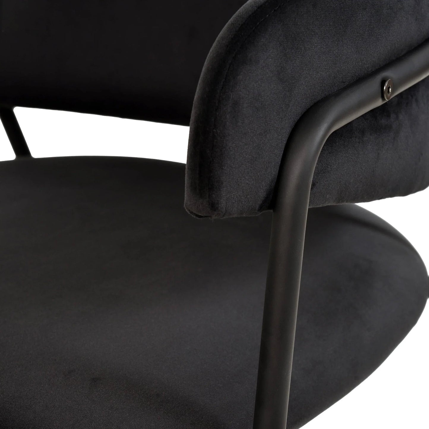 Axis Upholstered Dining Chair with Curved Open-Back and Arms and Black Stainless Steel Legs - Elax Furniture
