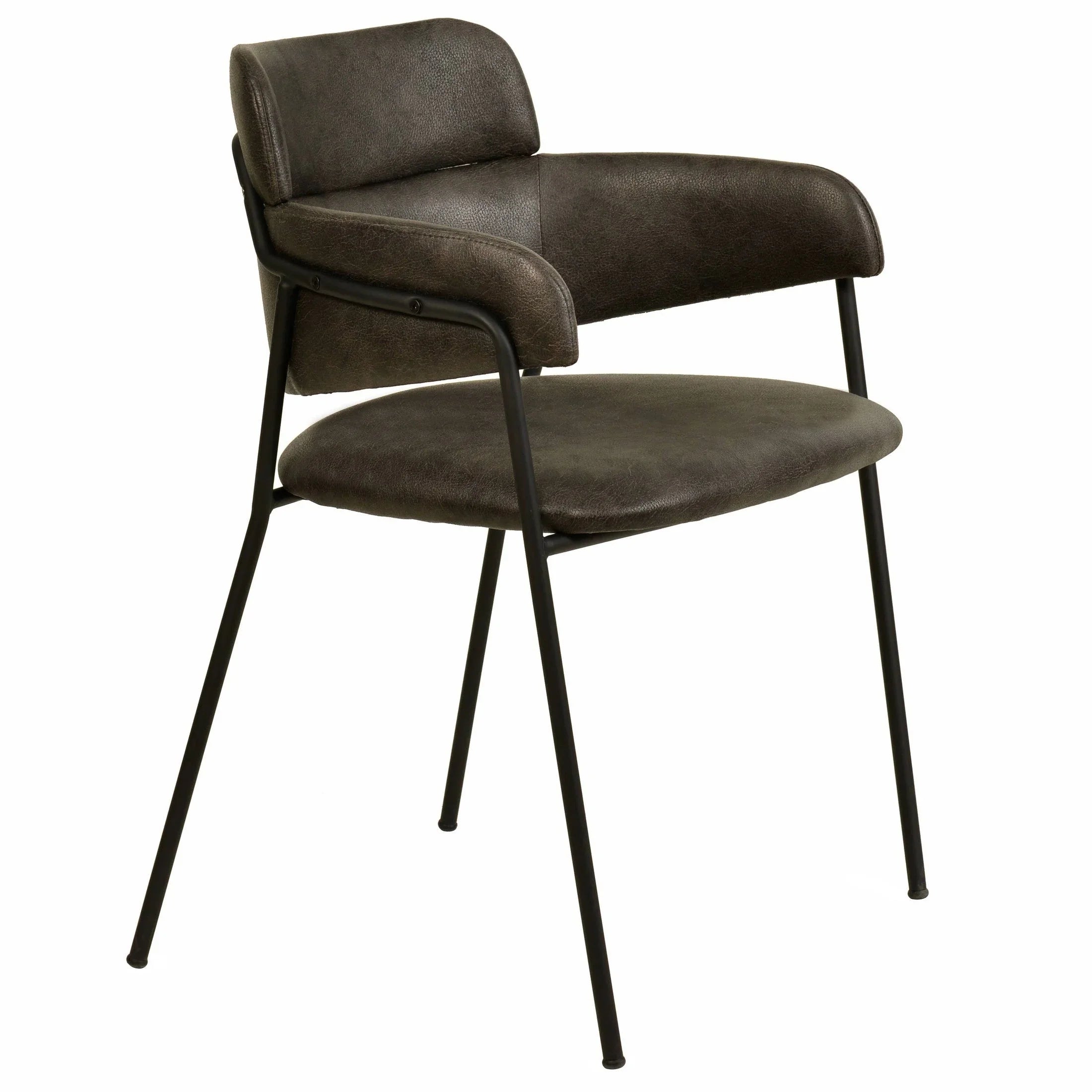 Axis Upholstered Dining Chair with Curved Open-Back and Arms and Black Stainless Steel Legs - Elax Furniture