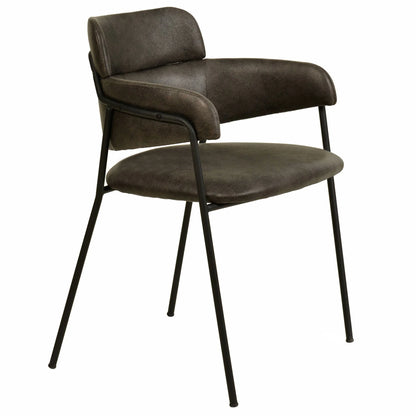 Axis Upholstered Dining Chair with Curved Open-Back and Arms and Black Stainless Steel Legs - Elax Furniture
