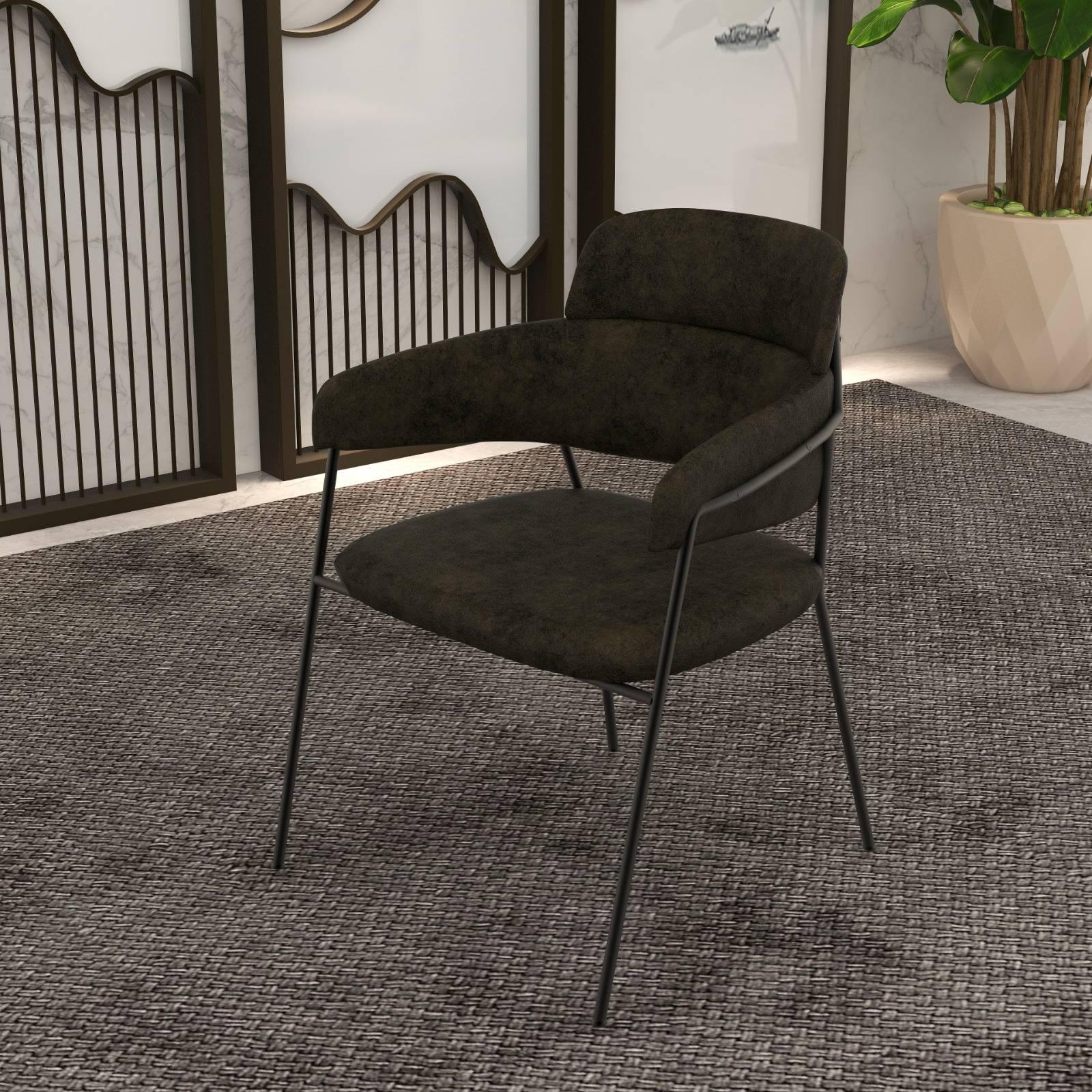 Axis Upholstered Dining Chair with Curved Open-Back and Arms and Black Stainless Steel Legs - Elax Furniture