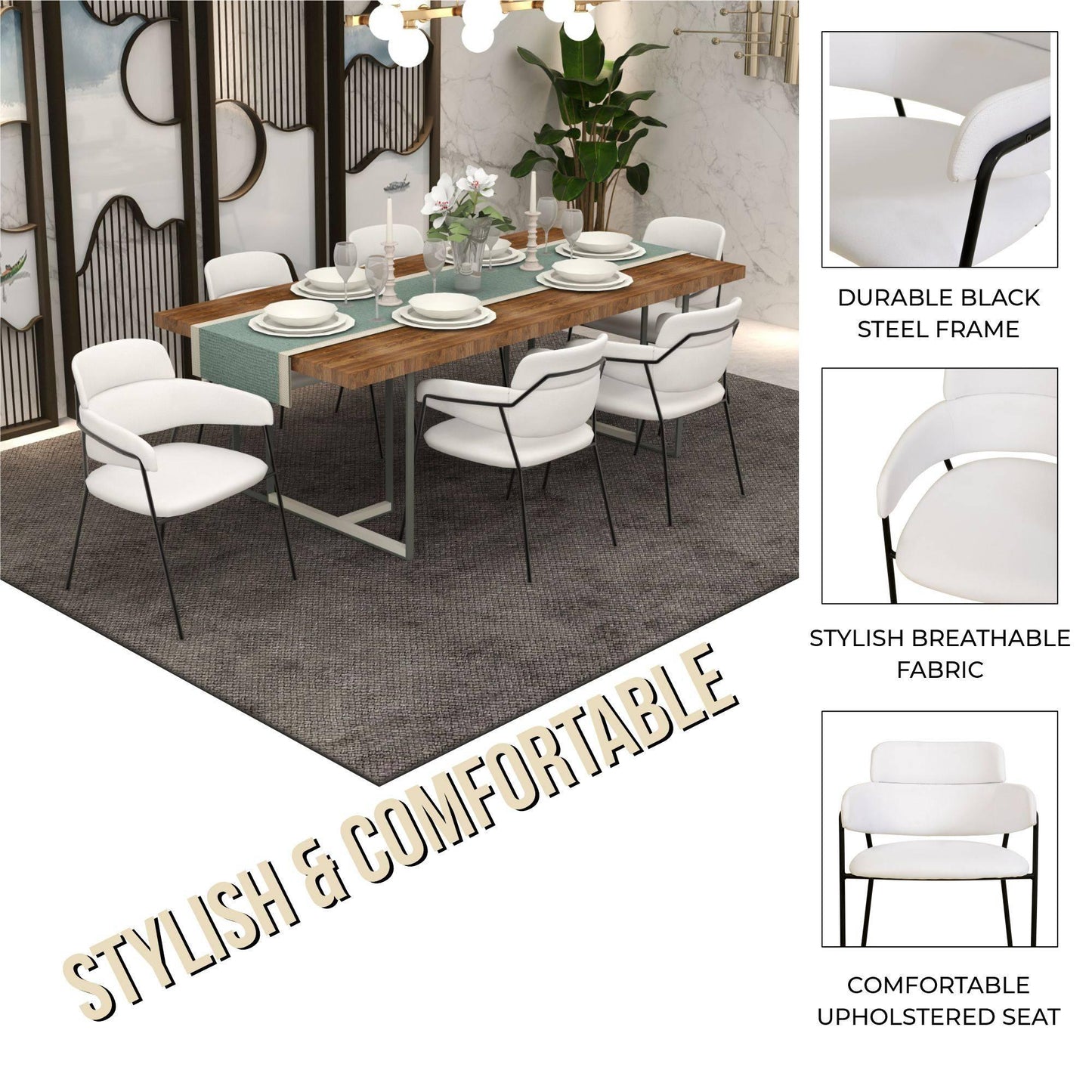 Axis Upholstered Dining Chair with Powder-Coated Stainless Steel Legs Set of 2 - Elax Furniture