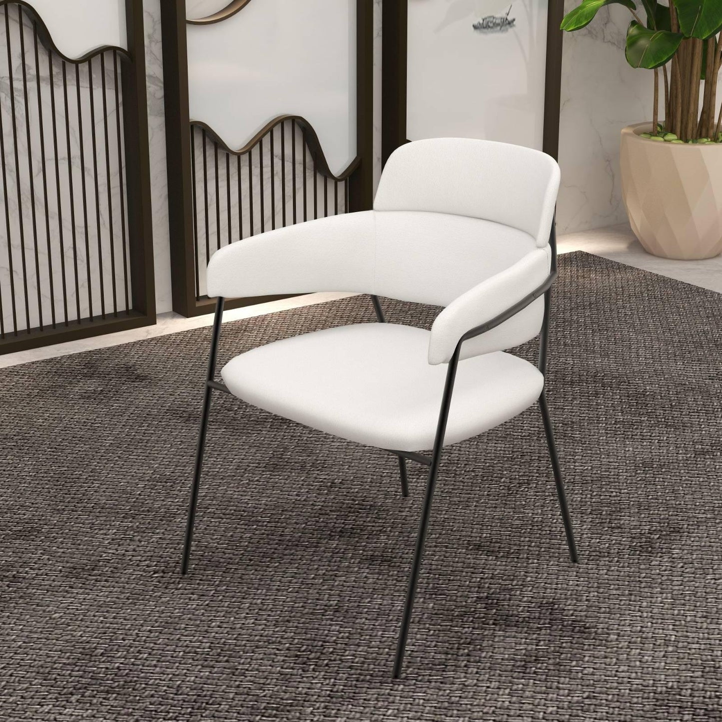 Axis Upholstered Dining Chair with Curved Open-Back and Arms and Black Stainless Steel Legs - Elax Furniture