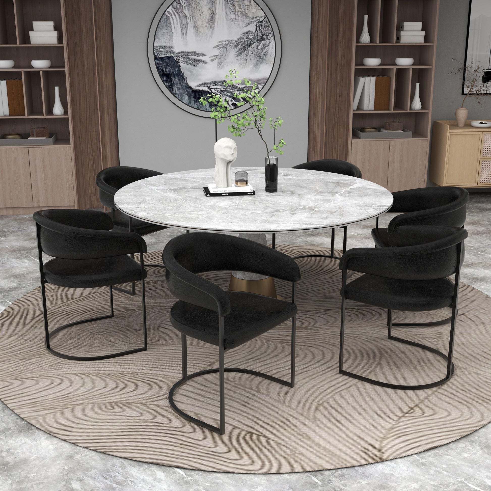 Aero Upholstered Dining Chair Curved Back Design Padded Seat in Iron - Elax Furniture