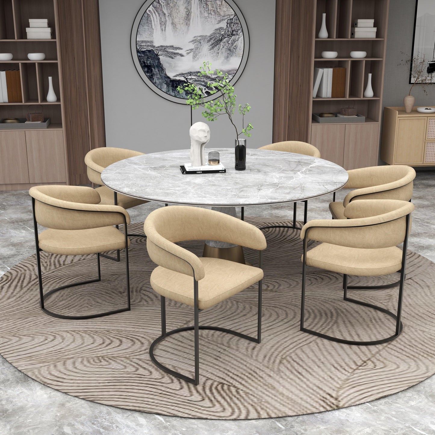 Aero Upholstered Dining Chair Curved Back Design Padded Seat in Iron - Elax Furniture