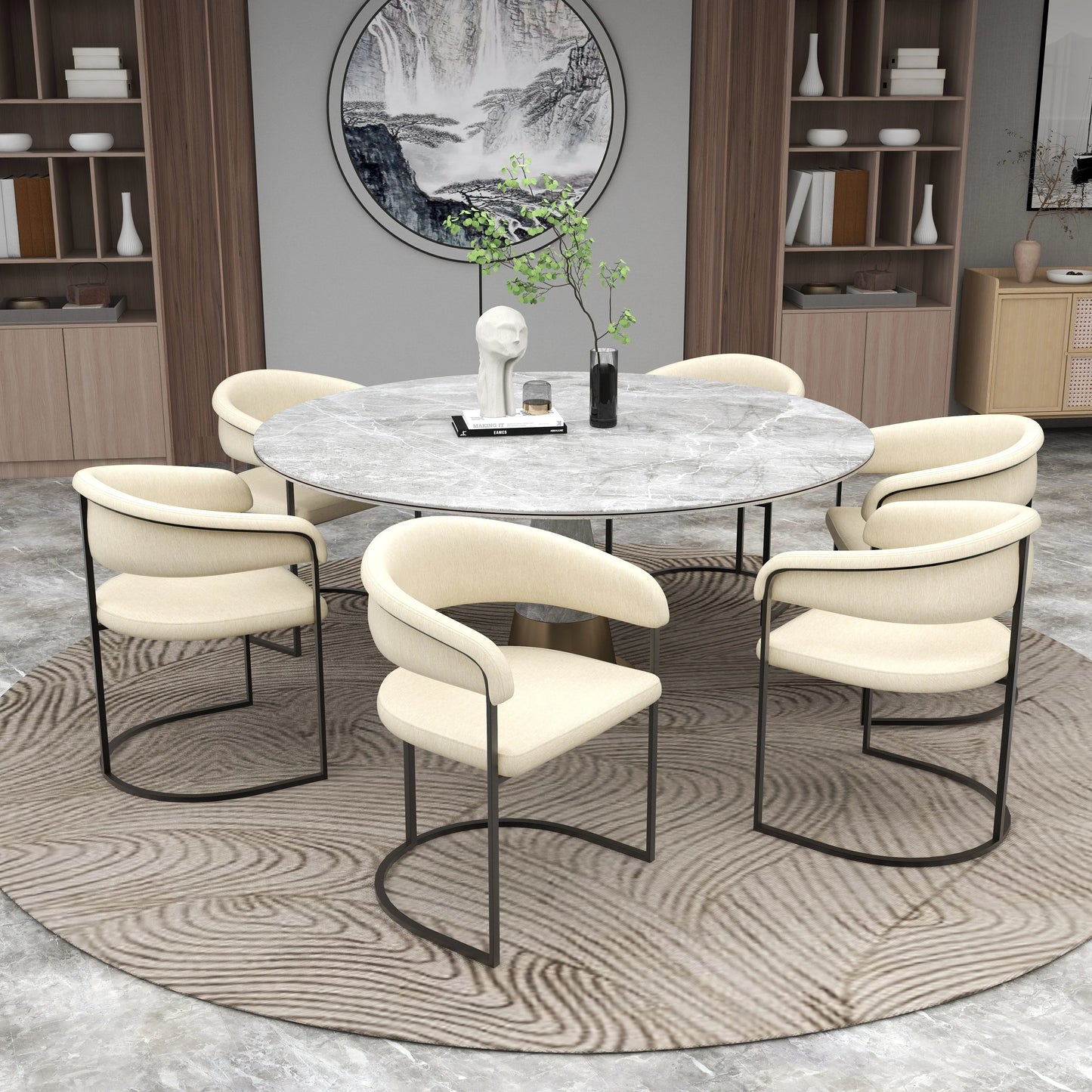 Aero Upholstered Dining Chair Curved Back Design Padded Seat in Iron - Elax Furniture