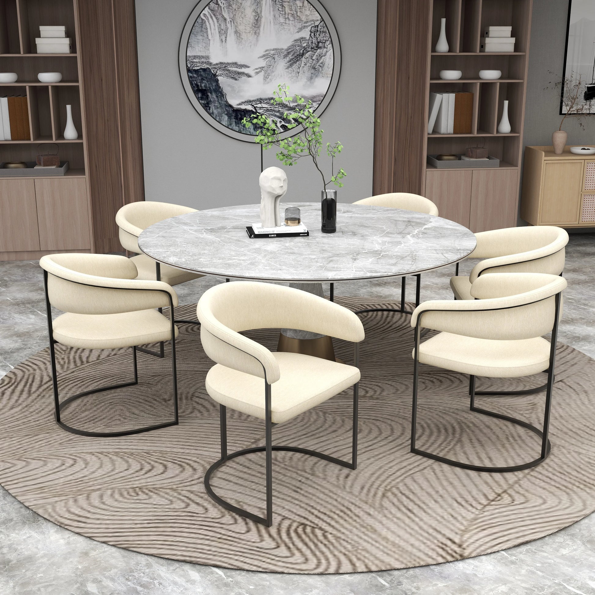 Aero Upholstered Dining Chair Curved Back Design Padded Seat in Iron - Elax Furniture