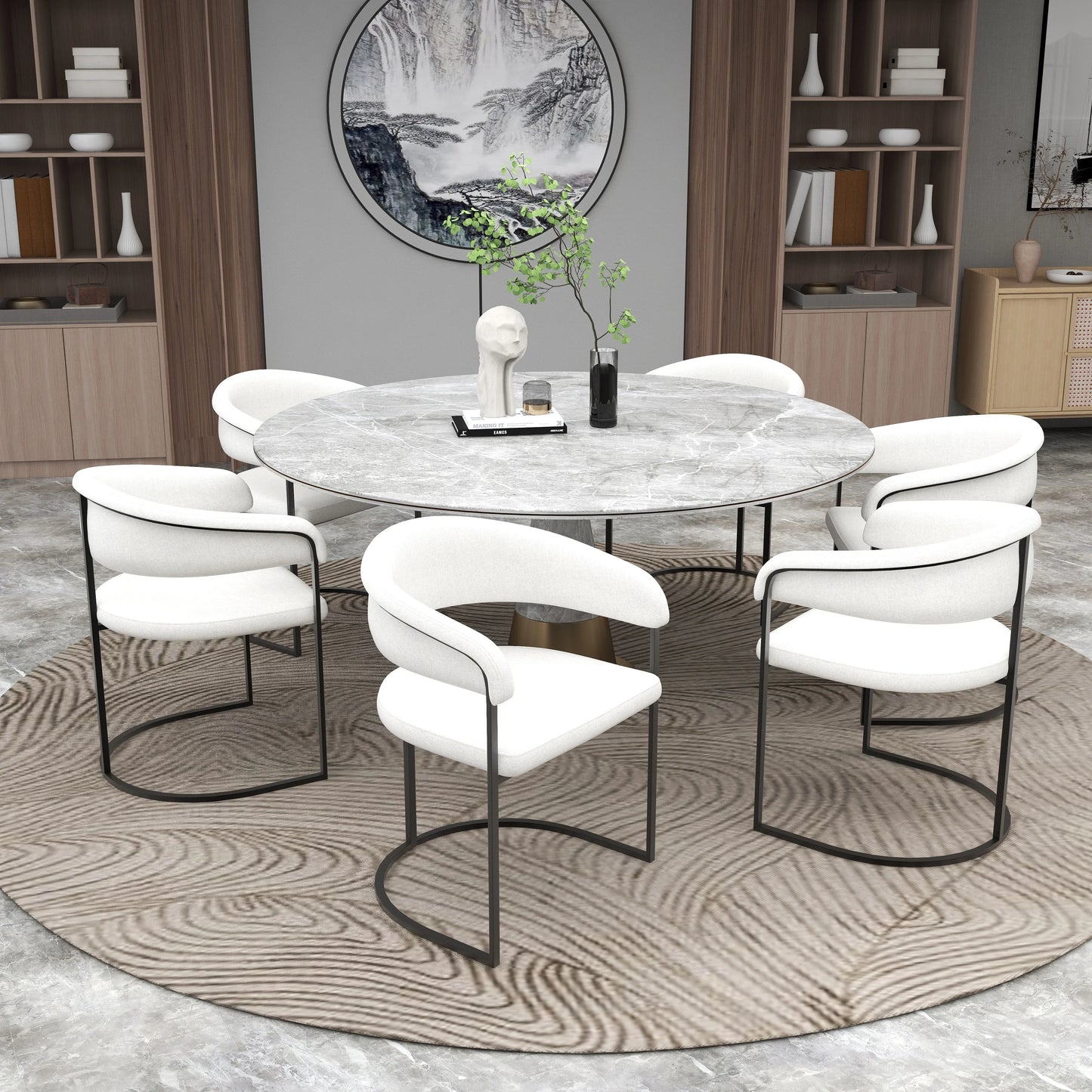 Aero Upholstered Dining Chair Curved Back Design Padded Seat in Iron - Elax Furniture