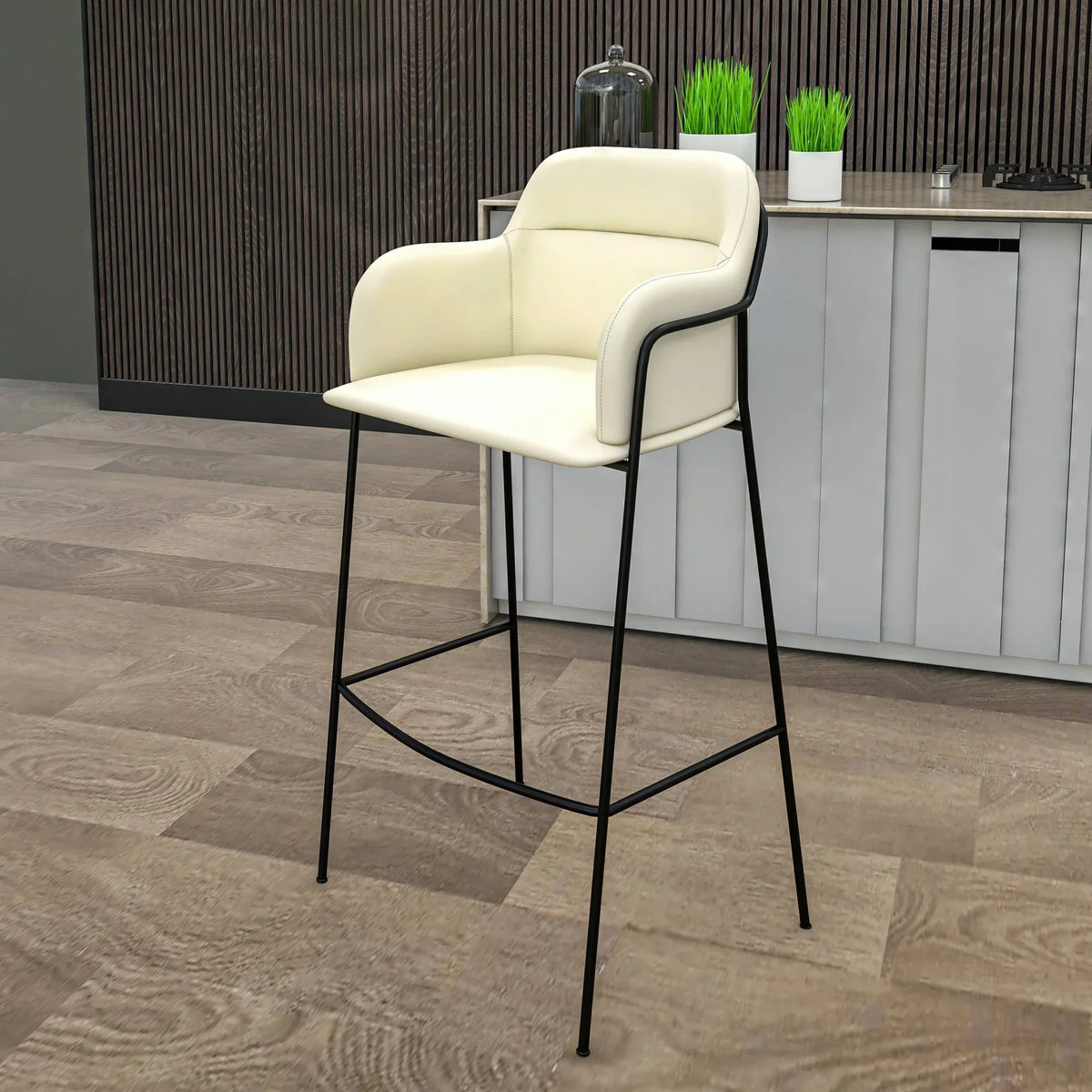 Axis 40" Bar Stool Ergonomic Pub Chair with Powder-Coated Stainless Steel Base and Footrest - Elax Furniture