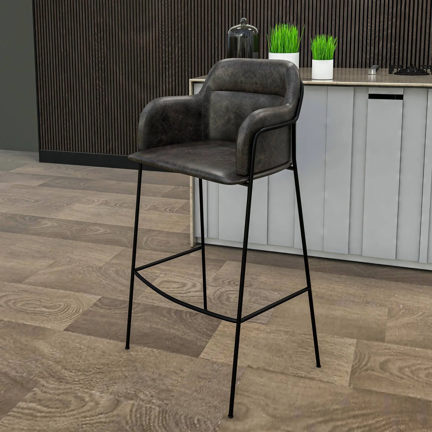 Axis 40" Bar Stool Ergonomic Pub Chair with Powder-Coated Stainless Steel Base and Footrest - Elax Furniture