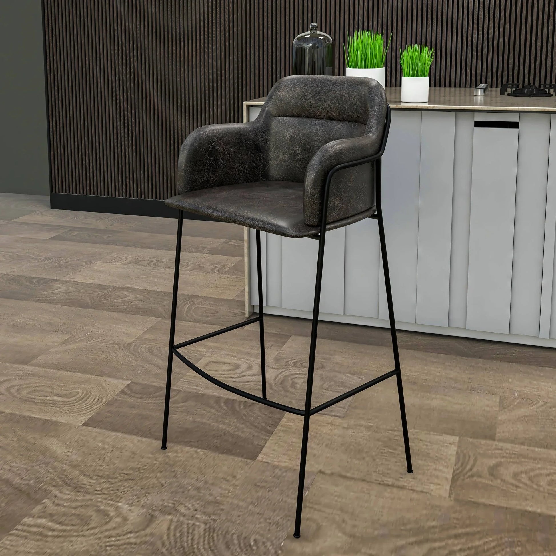 Axis 40" Bar Stool Ergonomic Pub Chair with Powder-Coated Stainless Steel Base and Footrest - Elax Furniture