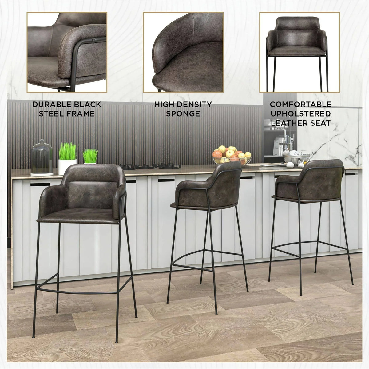 Axis 40" Bar Stool Ergonomic Pub Chair with Powder-Coated Stainless Steel Base and Footrest - Elax Furniture