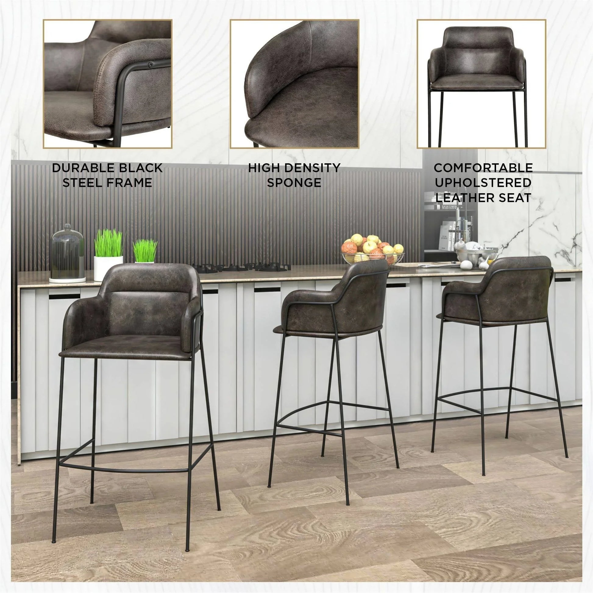 Axis 40" Bar Stool Ergonomic Pub Chair with Powder-Coated Stainless Steel Base and Footrest - Elax Furniture