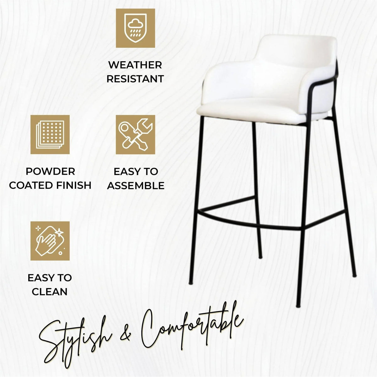 Axis 40" Bar Stool Ergonomic Pub Chair with Powder-Coated Stainless Steel Base and Footrest - Elax Furniture