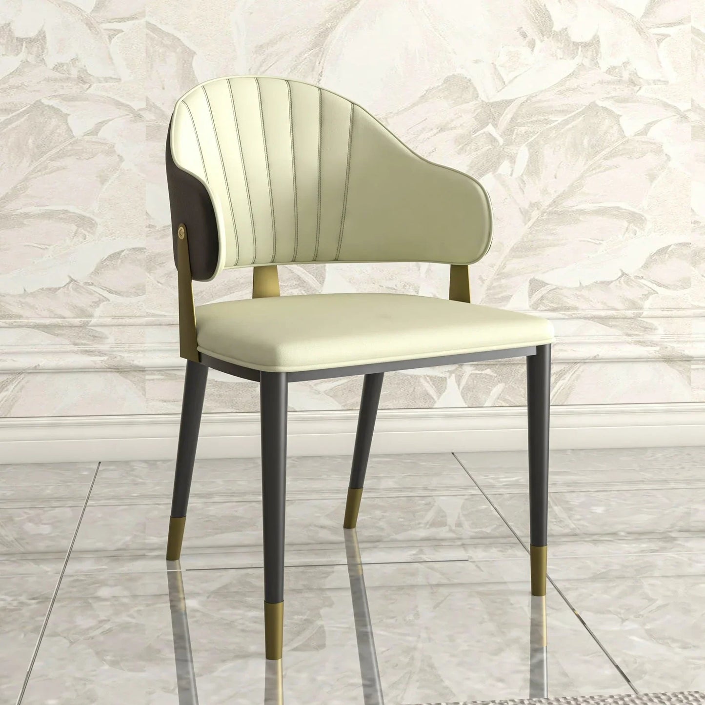 Aria Leather Dining Chair with a Curved Back and Gold Accents Design in Iron - Elax Furniture