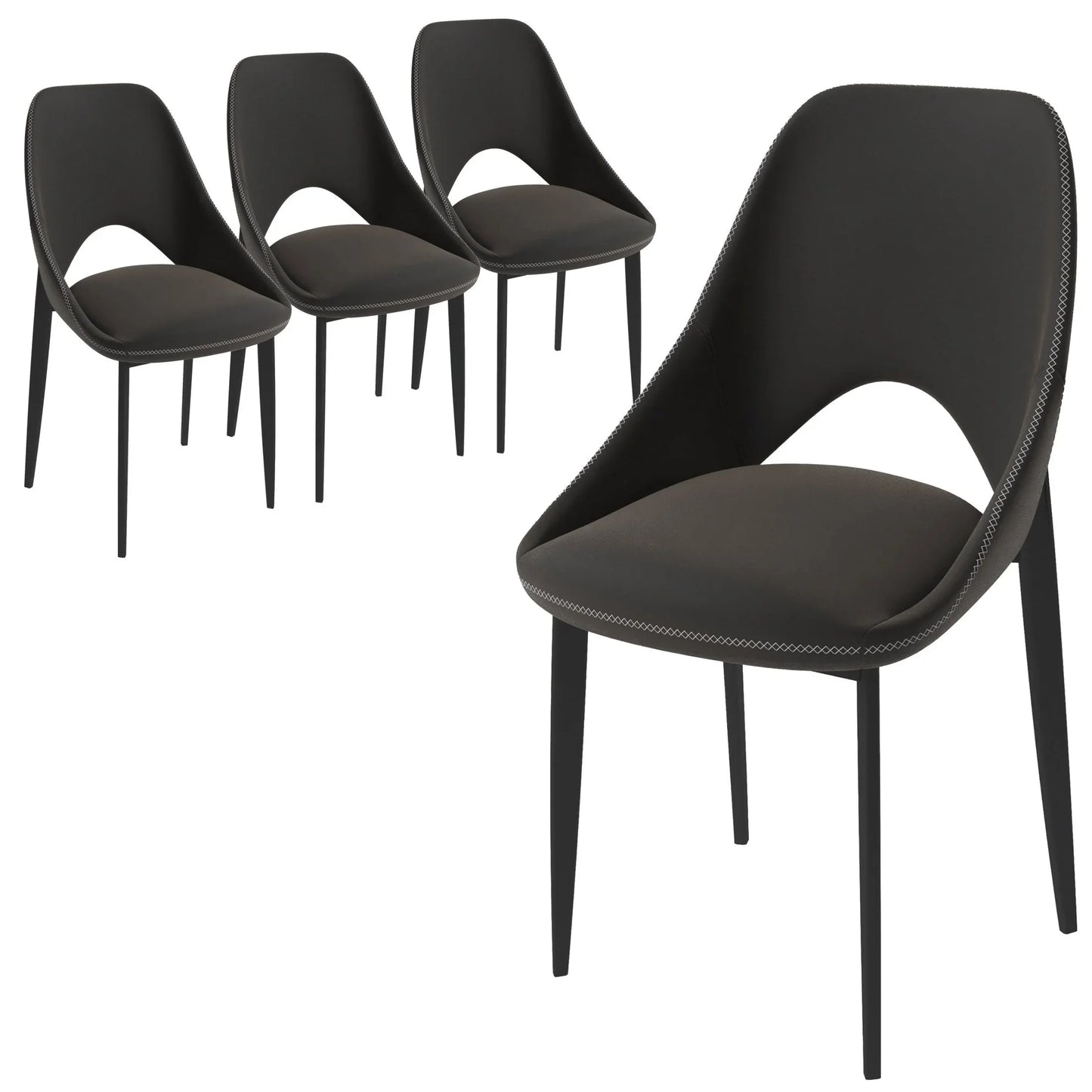 Amalfi Upholstered Dining Chair with a Curved Open Back Design in Black Iron Set of 4 - Elax Furniture