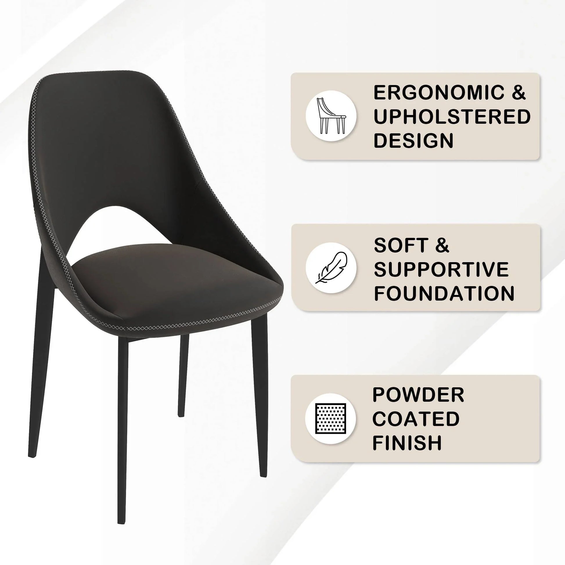 Amalfi Upholstered Dining Chair with a Curved Open Back Design in Black Iron Set of 4 - Elax Furniture