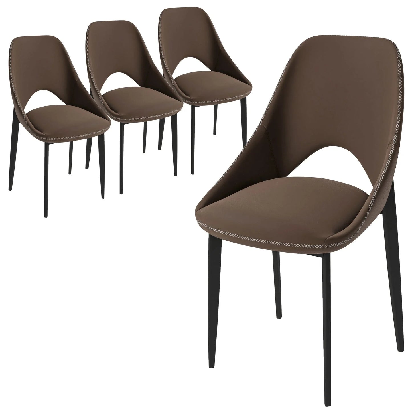Amalfi Upholstered Dining Chair with a Curved Open Back Design in Black Iron Set of 4 - Elax Furniture