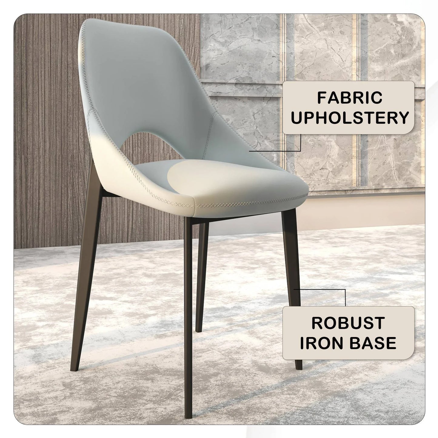 Amalfi Upholstered Dining Chair with a Curved Open Back Design in Black Iron Set of 2 - Elax Furniture