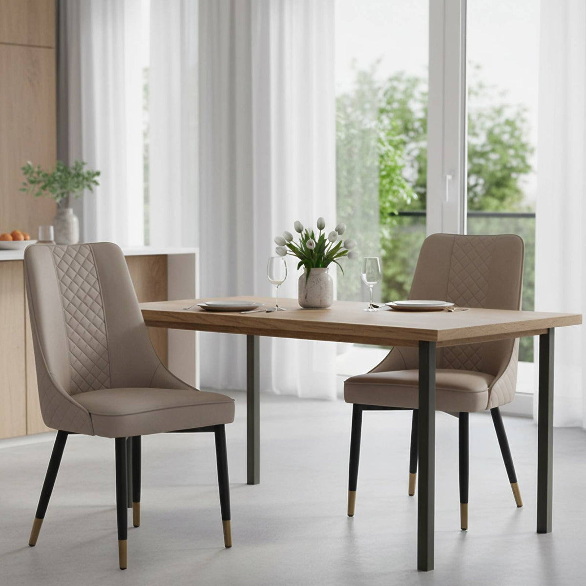 Allure Dining Chairs Fabric/Leather Seat and Back in Oak Wood