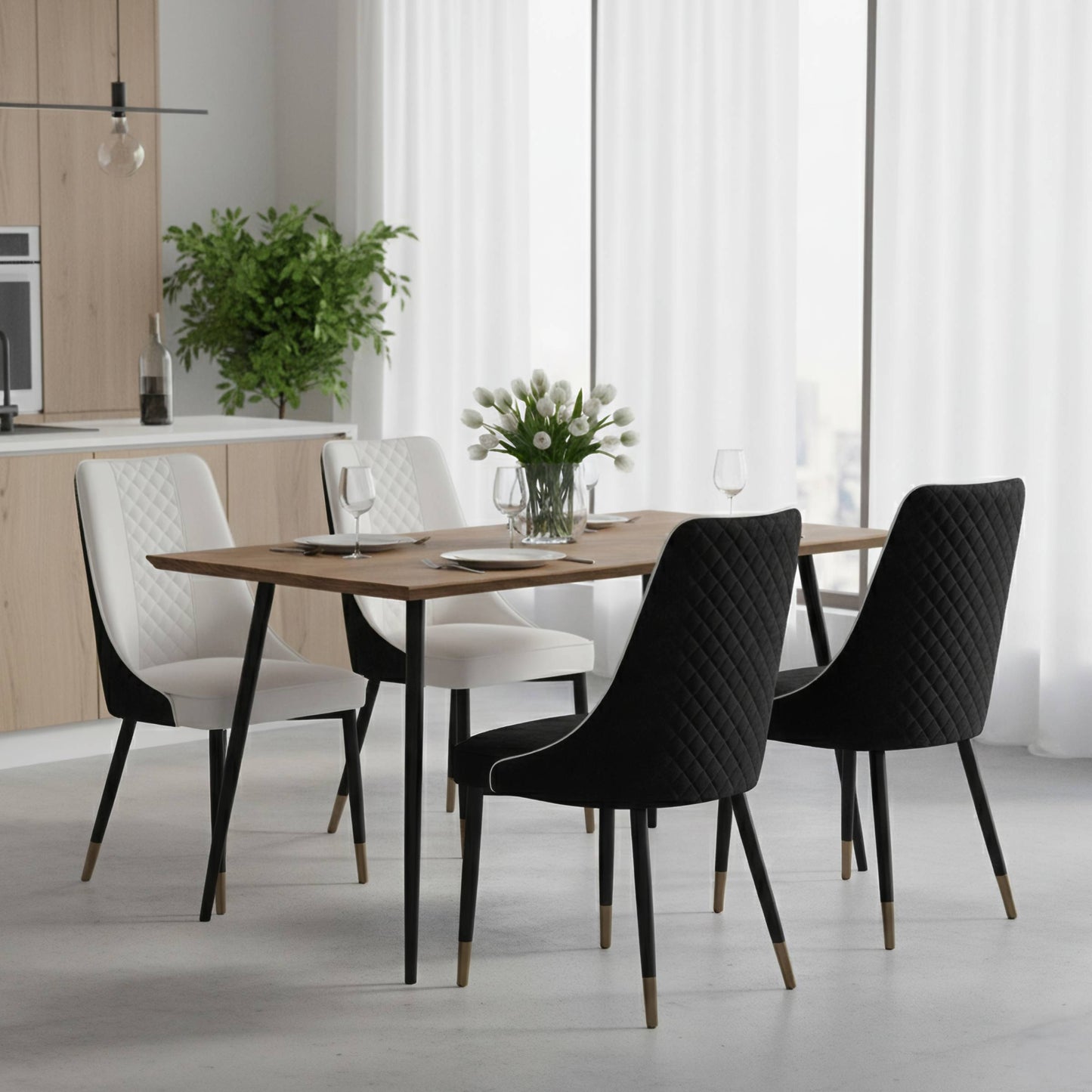 Allure Dining Chairs Fabric/Leather Seat and Back in Oak Wood