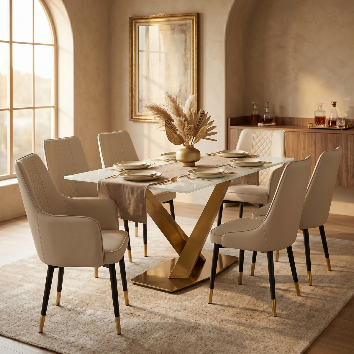 Allure Leather Dining Chairs in Steel Legs with Gold Accent Tips