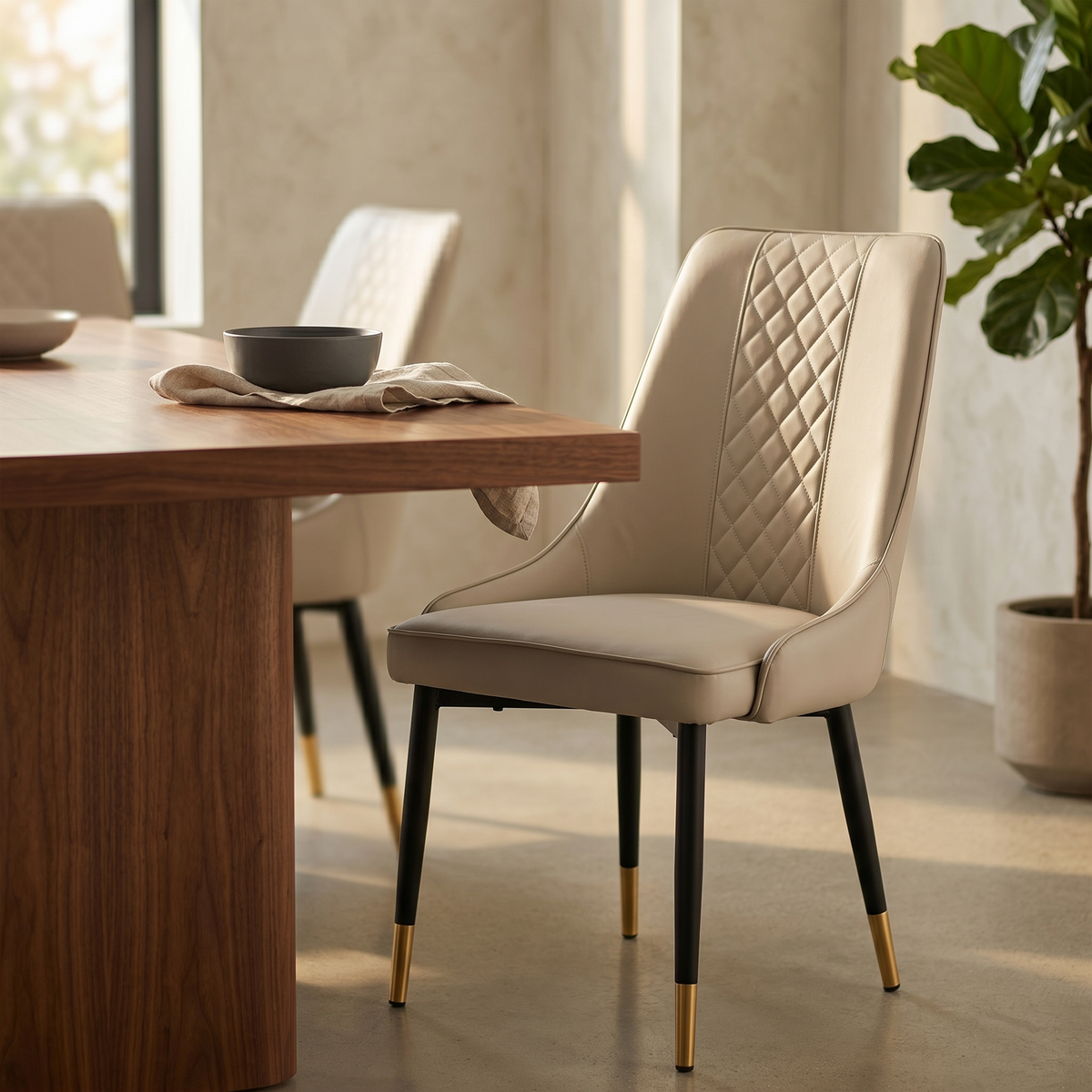 Allure Leather Dining Chairs in Steel Legs with Gold Accent Tips