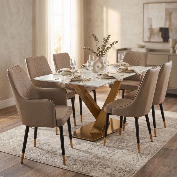 Allure Leather Dining Chairs in Steel Legs with Gold Accent Tips