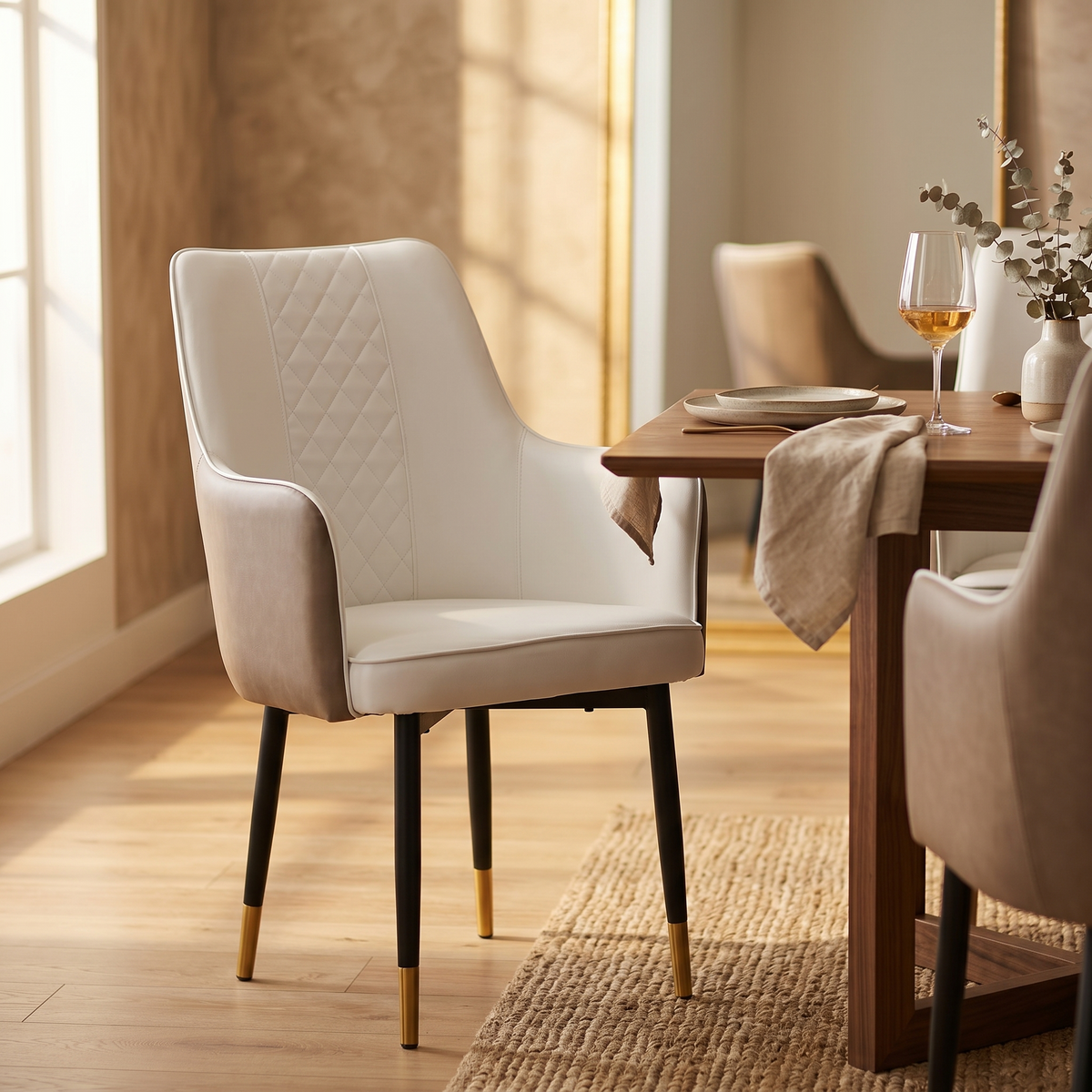 Allure Leather Dining Chairs in Steel Legs with Gold Accent Tips