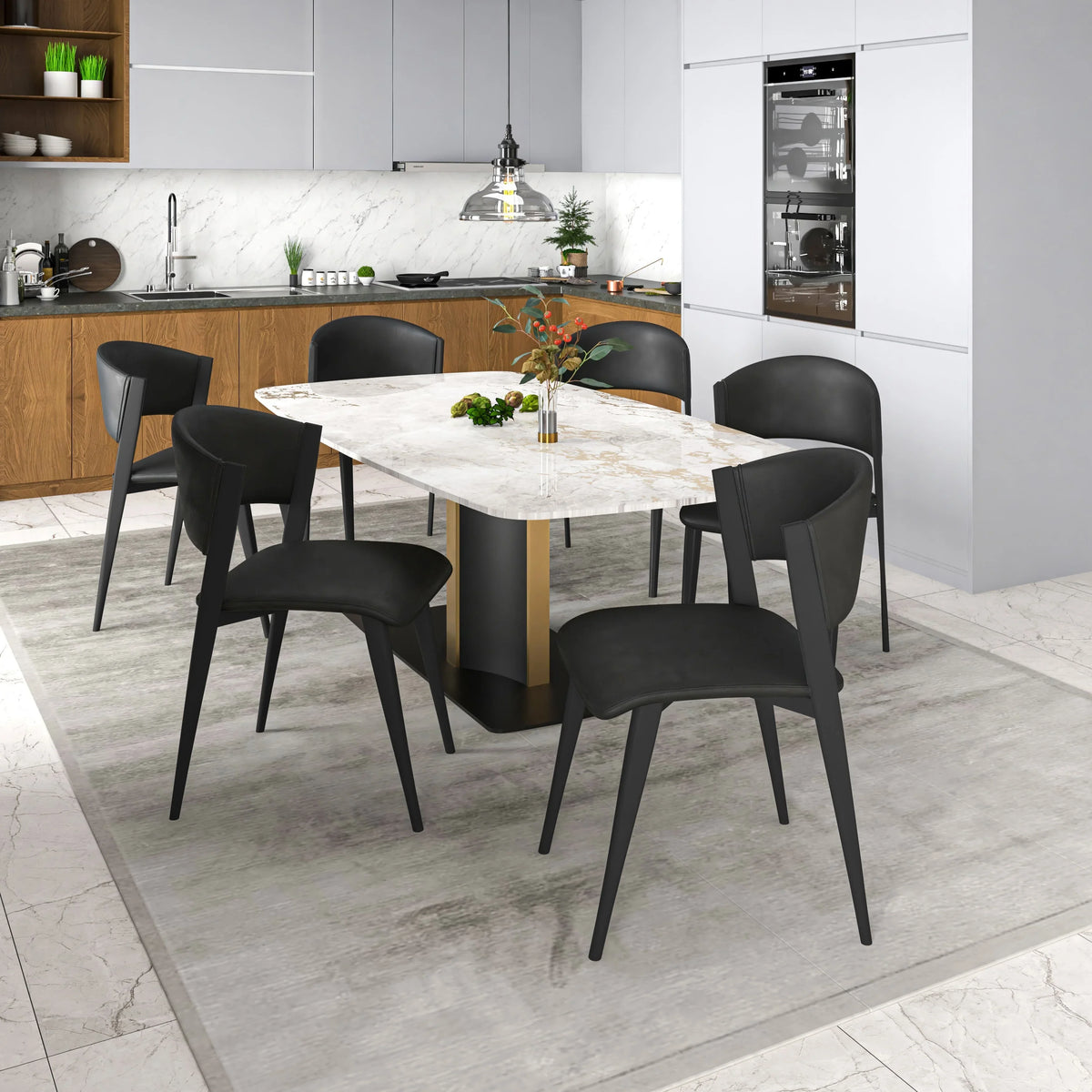 Sylvia 7-Piece Dining Set with Rectangular Table in Sintered Stone Top and 6 Leather Side Chairs - Elax Furniture