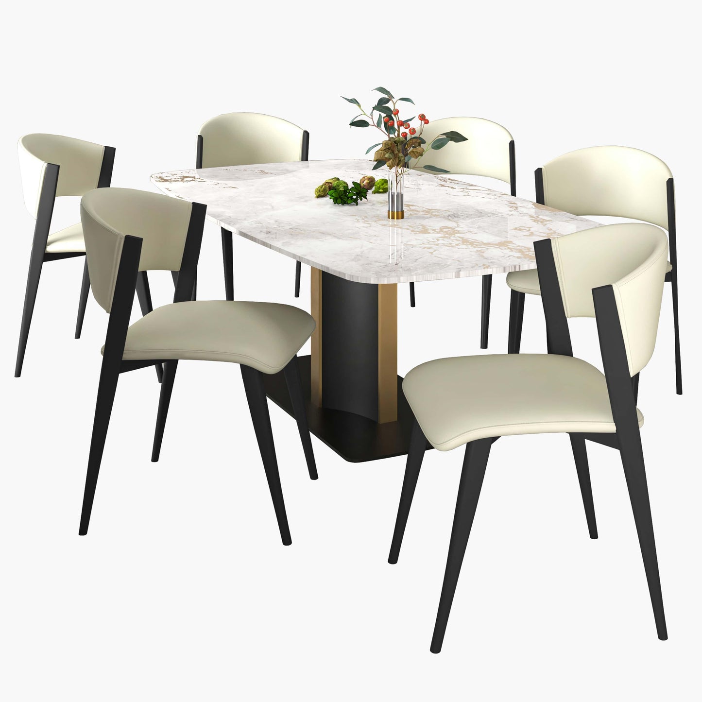 Sylvia 7-Piece Dining Set with Rectangular Table in Sintered Stone Top and 6 Leather Side Chairs - Elax Furniture