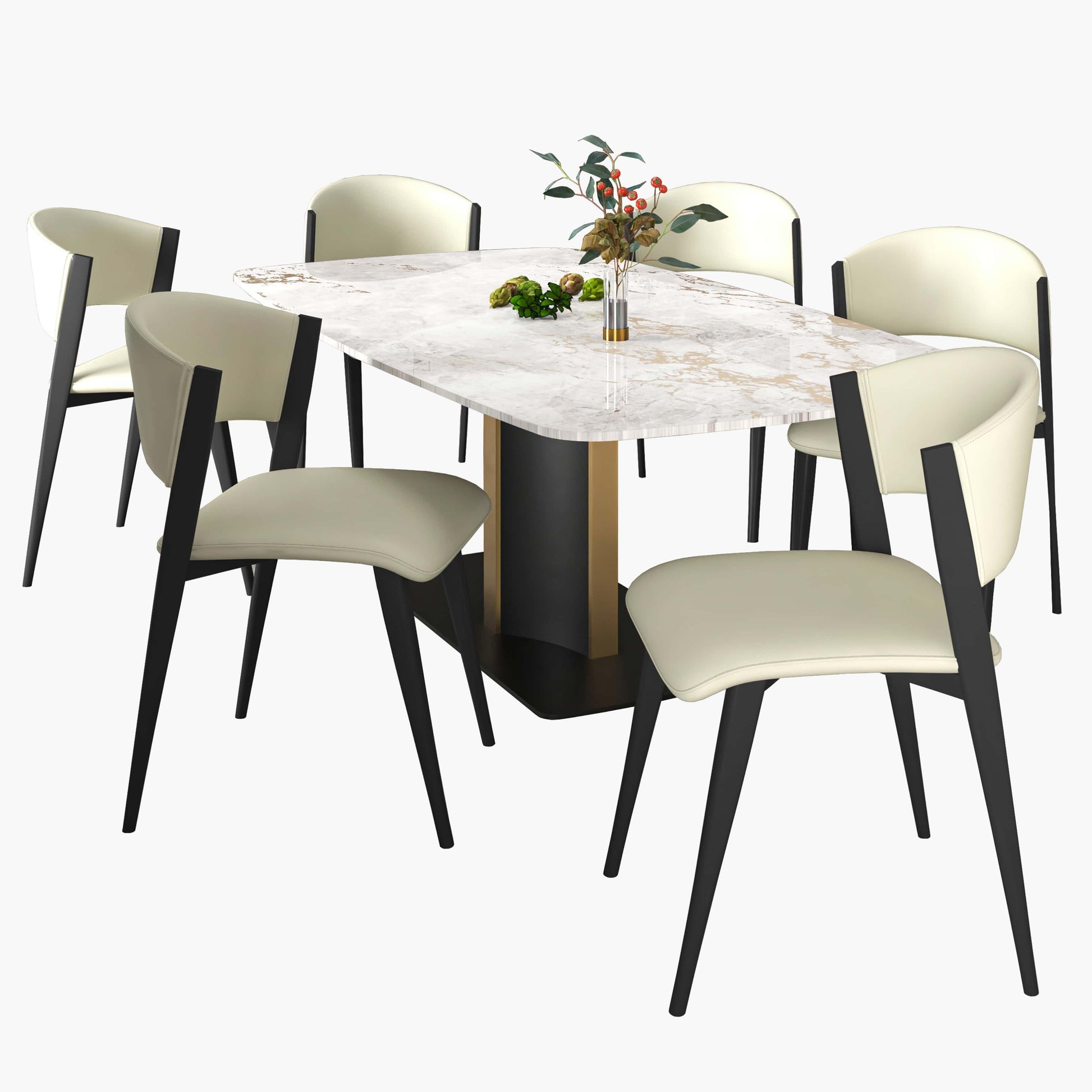 Sylvia 7-Piece Dining Set with Rectangular Table in Sintered Stone Top and 6 Leather Side Chairs - Elax Furniture