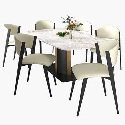 Sylvia 7-Piece Dining Set with Rectangular Table in Sintered Stone Top and 6 Leather Side Chairs - Elax Furniture