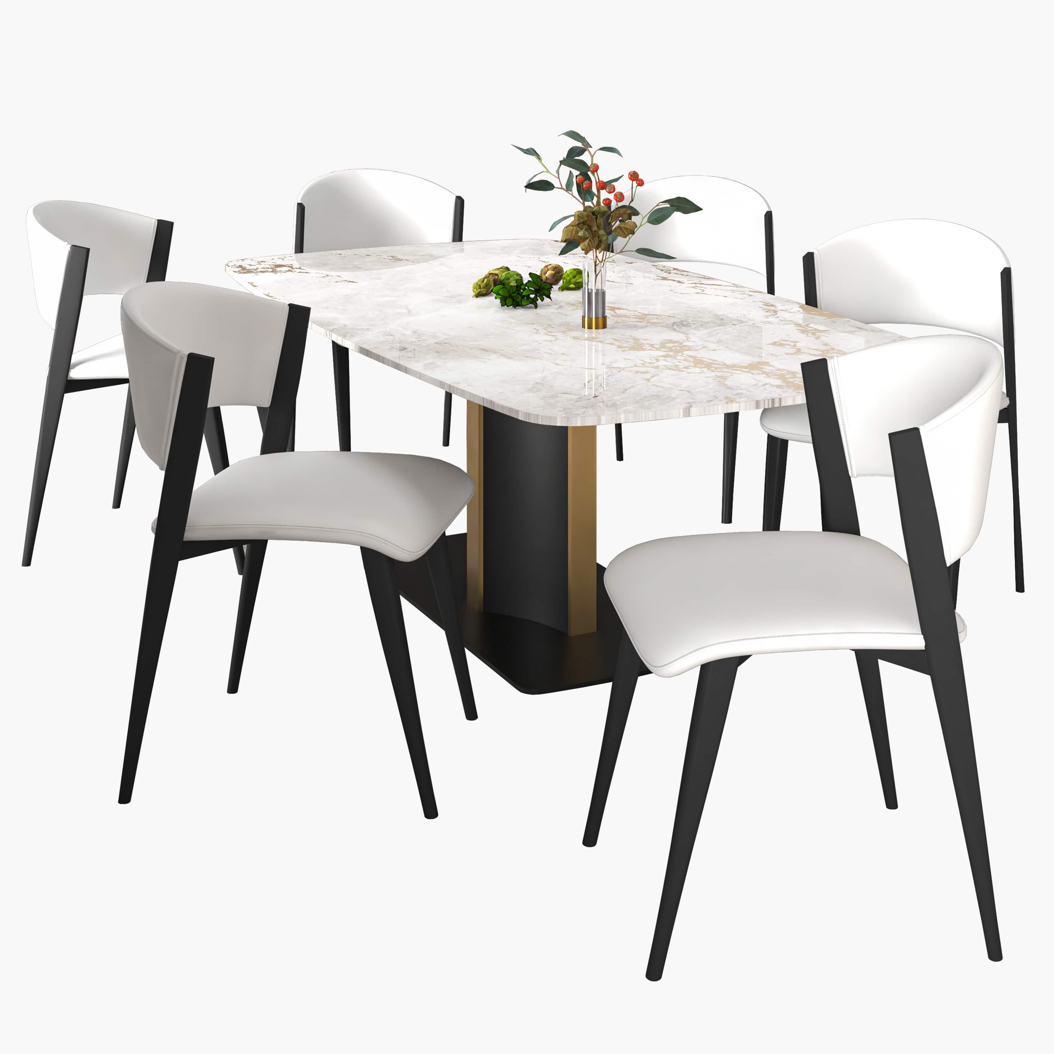 Sylvia 7-Piece Dining Set with Rectangular Table in Sintered Stone Top and 6 Leather Side Chairs - Elax Furniture