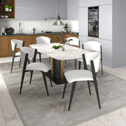 Sylvia 7-Piece Dining Set with Rectangular Table in Sintered Stone Top and 6 Leather Side Chairs - Elax Furniture