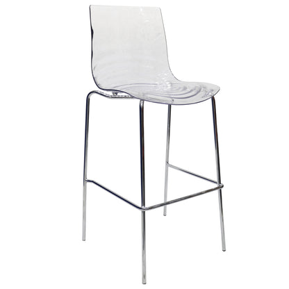 Astor Plastic Bar Stool – Chrome Steel Base with Ripple Swirl Seat Design and Footrest