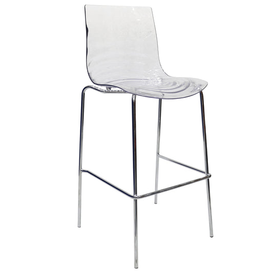 Astor Plastic Bar Stool – Chrome Steel Base with Ripple Swirl Seat Design and Footrest