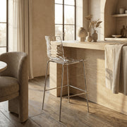 Astor Plastic Bar Stool – Chrome Steel Base with Ripple Swirl Seat Design and Footrest