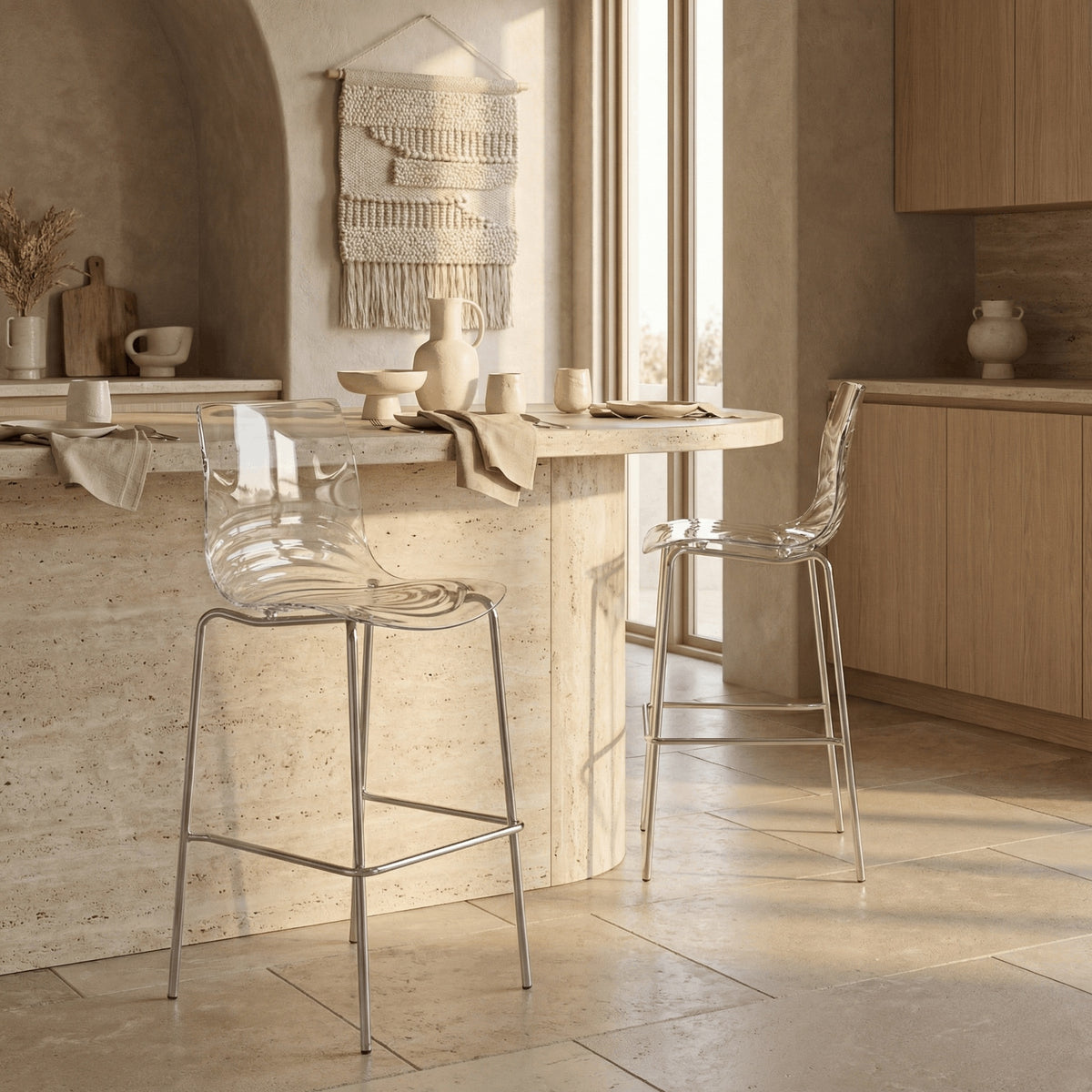 Astor Plastic Bar Stool – Chrome Steel Base with Ripple Swirl Seat Design and Footrest