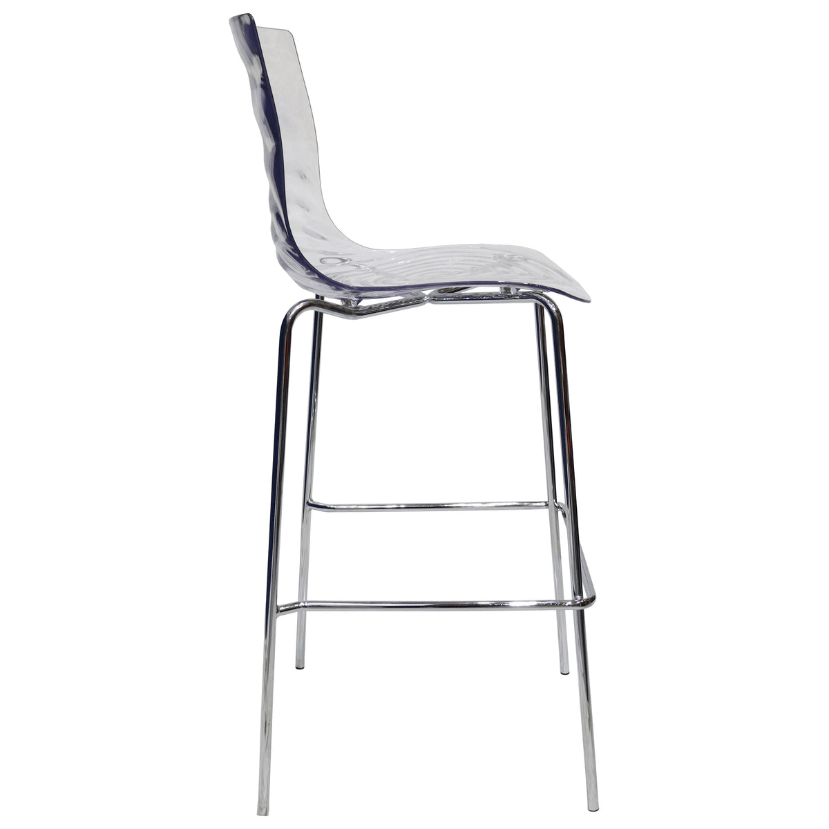 Astor Plastic Bar Stool – Chrome Steel Base with Ripple Swirl Seat Design and Footrest