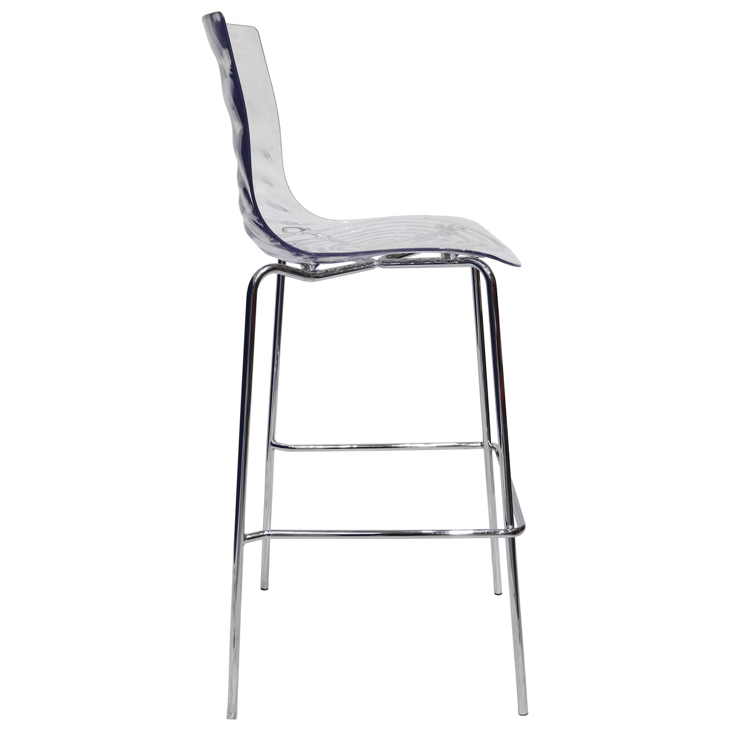 Astor Plastic Bar Stool – Chrome Steel Base with Ripple Swirl Seat Design and Footrest