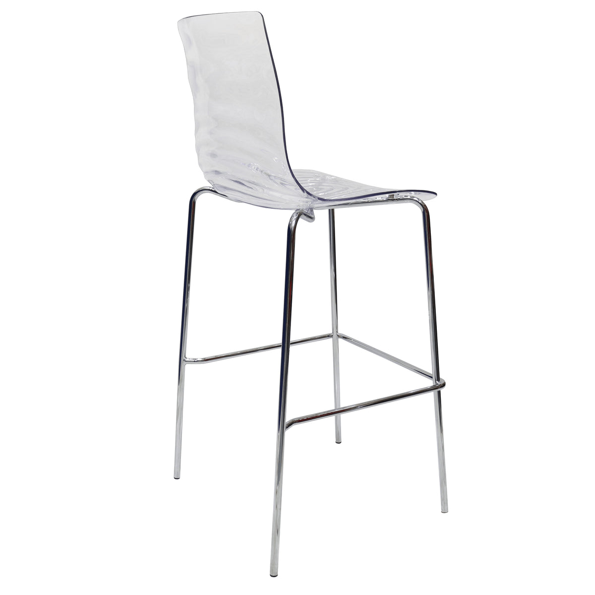 Astor Plastic Bar Stool – Chrome Steel Base with Ripple Swirl Seat Design and Footrest