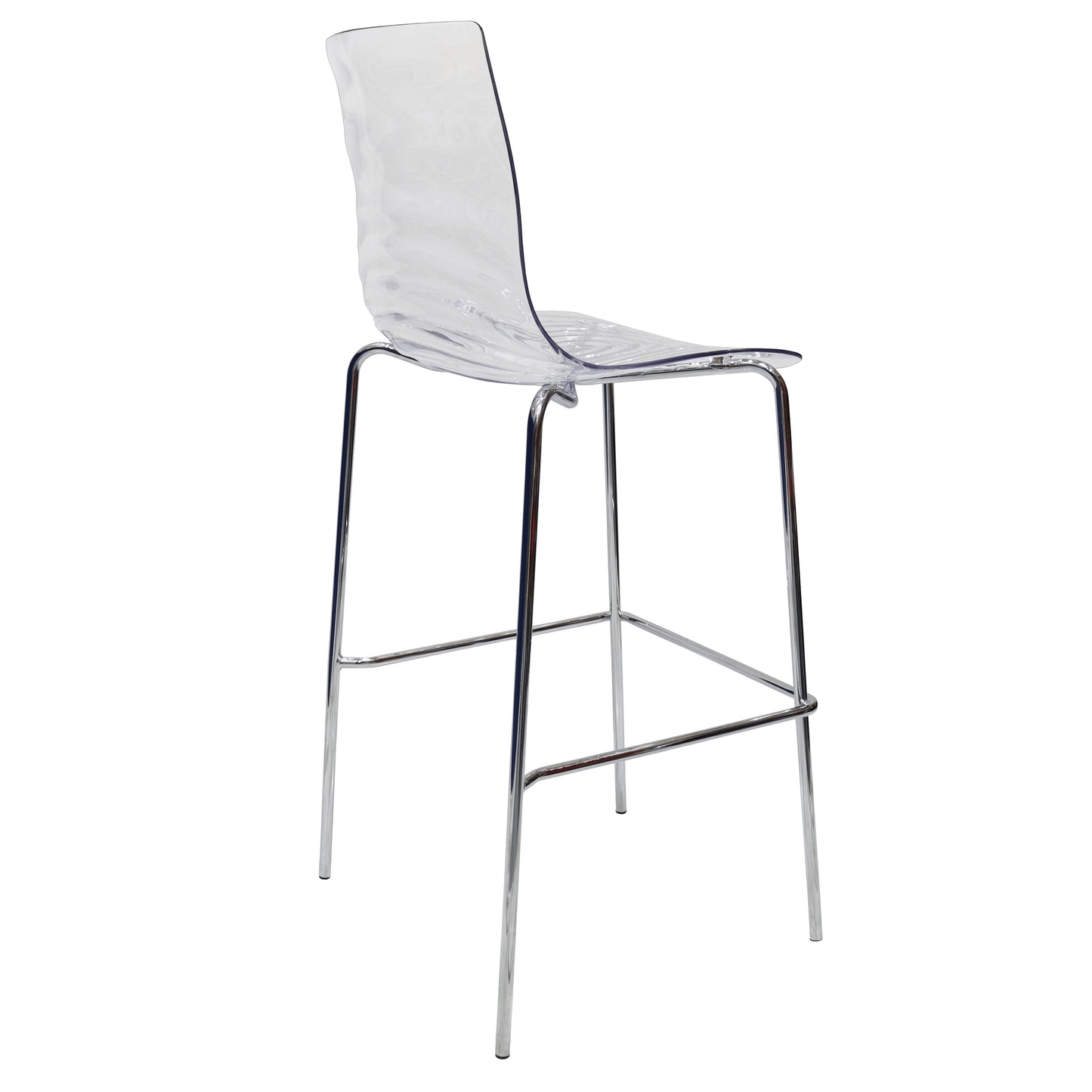Astor Plastic Bar Stool – Chrome Steel Base with Ripple Swirl Seat Design and Footrest