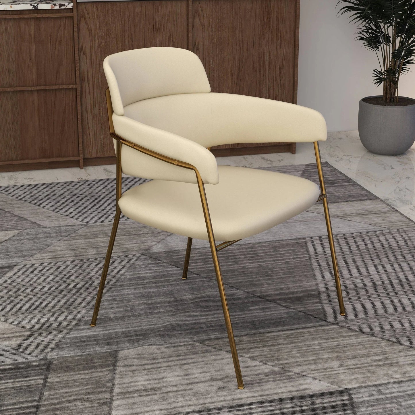 Axis Upholstered Dining Chair with Curved Open-Back Design and Gold Stainless Steel Legs - Elax Furniture