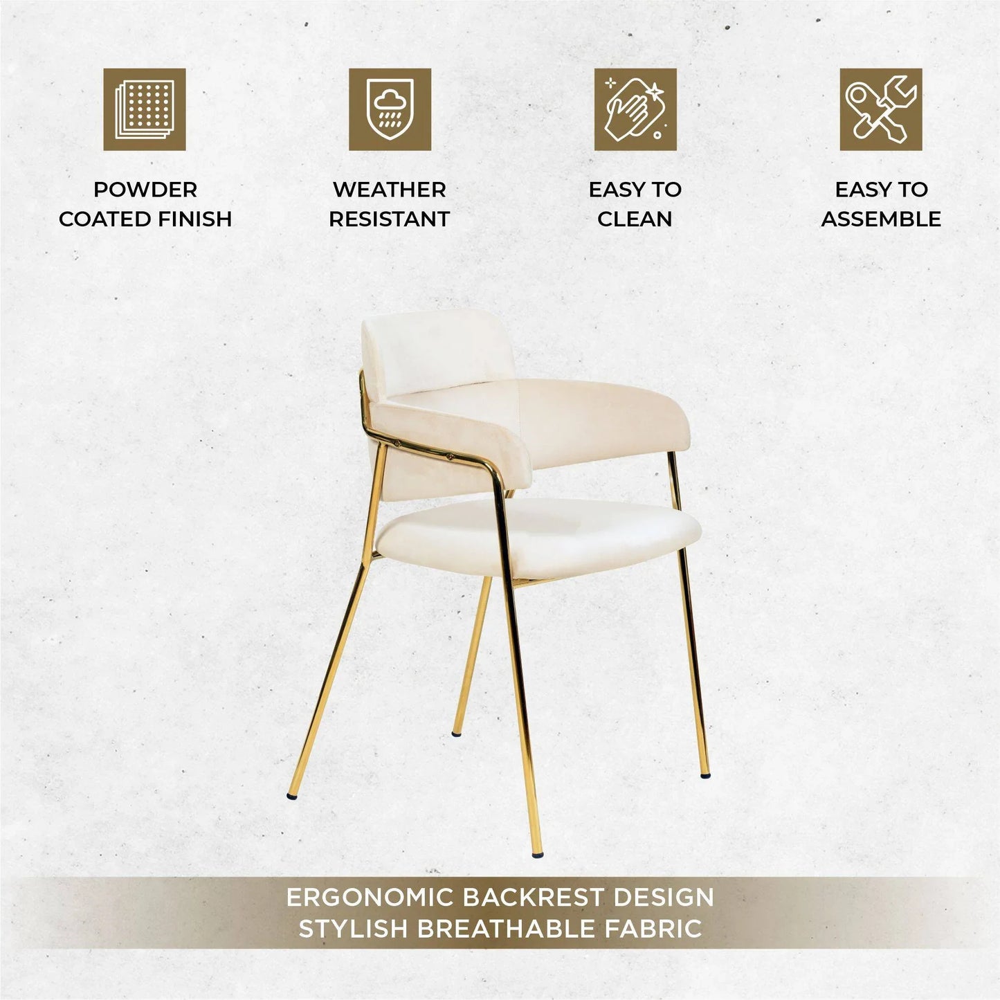 Axis Upholstered Dining Chair with Curved Open-Back Design and Gold Stainless Steel Legs - Elax Furniture